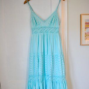 BCBG Cotton Gauze Eyelet Maxi Dress with Front Slit